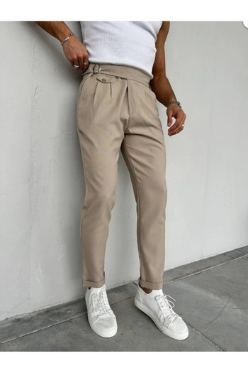 Viyamo Men's Waist Buckle Detailed Pleated Old Money Trousers