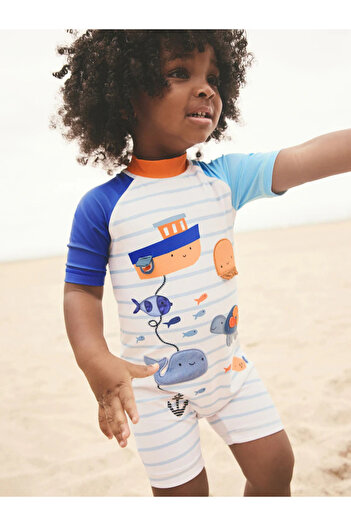 Next Baby Upf50 Sun-Proof One-Piece White Ocean Swimsuit Alye91833