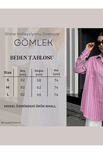 Muzzem Γυναικείο ριγέ ροζ ποπλίνα πουκάμισο Oversize