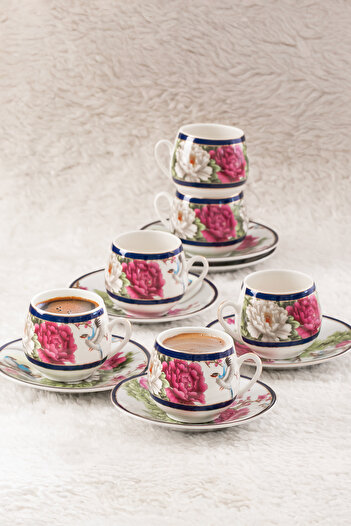Porsima Geısha Turkish Coffee Cup Set 12 Pieces Porcelain for 6 People 100ml