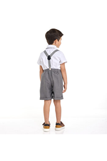 Victor and Jane Gray Shorts And Braces Set With Shirt And Bow Tie
