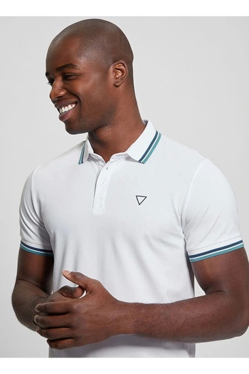 Guess Ss Sports Pique Trngl Polo Men's White T-Shirt M2Gp34Kars0-F0Cf