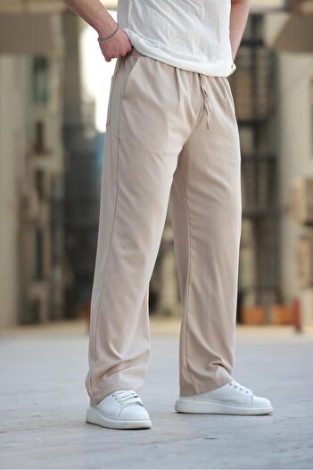 Madmext Beige Adjustable Waist Relaxed Cut Men's Trousers E6564