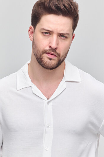 COMBİNE MİCHAİL Men's Oversize Shirt Collar Long Sleeve Linen Look Summer Shirt