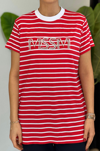 Missemramiss Red Stone Striped Tshirt Tunic 4734