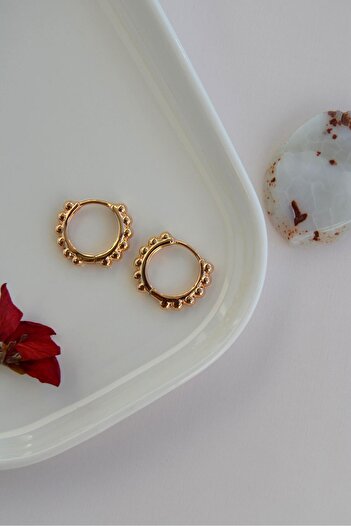 Sacce Scarves&Accessories Rose Gold Ball Detailed Hoop Earrings Durable Design Suitable for Daily Wear Rose Hoop with Ball Detail