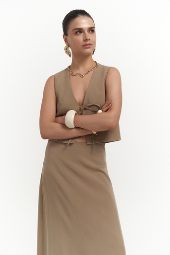 MAİ COLLECTİON Orsha Beige Vest Skirt Set