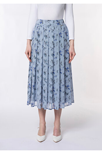 Guzella Premium Patterned Chiffon Denim Color Max-Midi (90cm) Length Pleated Skirt