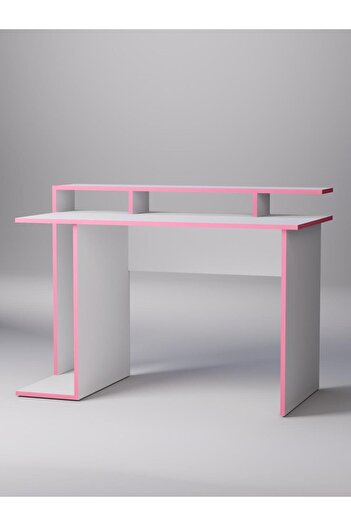 Detamob Beyaz Oyuncu Masası, %100 MDF, Profesyonel Gaming Oyuncu Masası, Pembe - Beyaz, 60x120cm