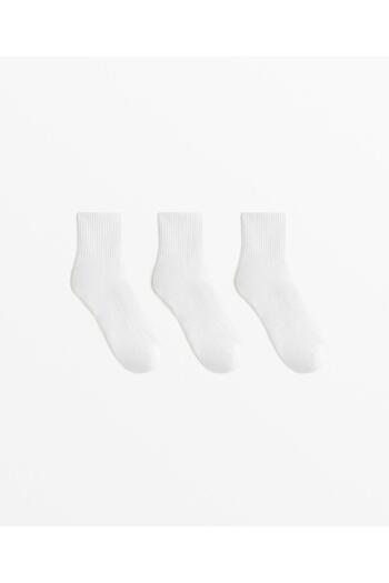 MEM SOCKS Чифт от 3 памучни безшевни спортни чорапи с еластична яка, плетени с трикотаж (боти над глезена)