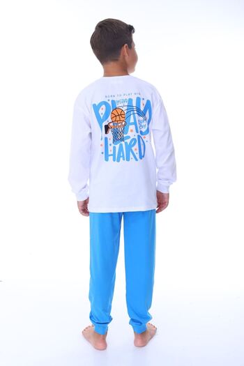 yagmurgiyim Pajama Set for Boys - 100% Cotton, Basketball Pattern, 8-13 Years 36202-B