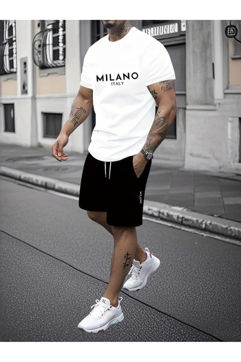 NEW TRENDY COLLECTİON Set of T-Shirts and Shorts with Graphics "Milano Italy" for Men