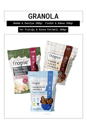 FROPİE Fropie Almond & Vanilla - Hazelnut & Cocoa - Gluten-Free Peanut & Quinoa Popcorn Granola Set of 3