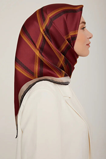 Armine Silk Scarf Nostalji Sura 8833Ds Plain Burgundy Color