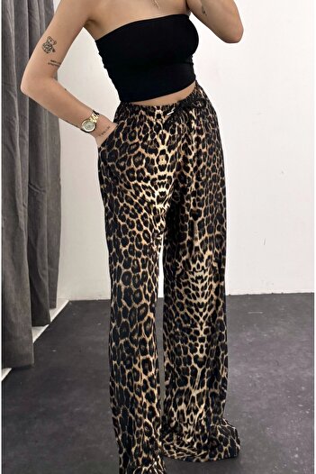 nona butik Tyler Slit Detail Trousers -Leopard