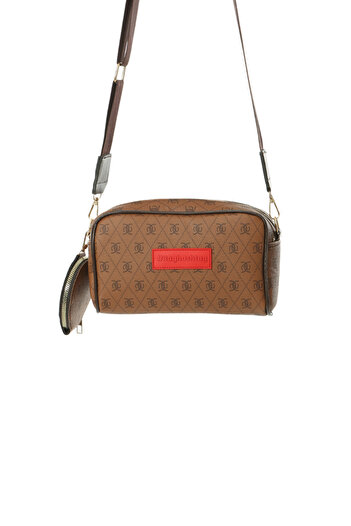 Baghashtag Tan Minimal Patterned Double Zipper Leather Bag