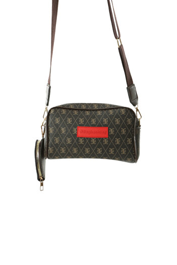 Baghashtag Brown Minimal Patterned Double Zipper Leather Bag