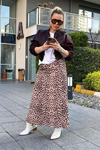 Zer Otantik Large Size Mink Leopard Print Skirt