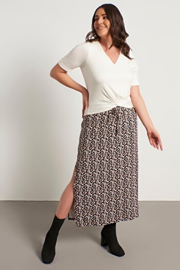 MYLİNE Floral Long Combed Cotton Skirt