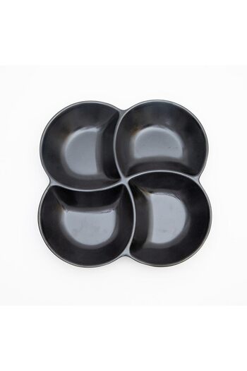 mastergold Melamine Square Divided Plate 4 Slots 26.5cm Black | Divided Plate for Nuts, Desserts & Sauces