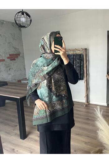 Merwiss Patterned Soft Gloria Khaki Green Shawl