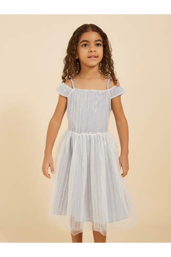 Styli Embellished Sequins Mesh Gathered Detail Dress