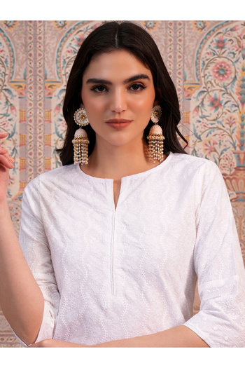 Vishudh By Styli White Ethnic Motifs Embroidered Thread Work Straight Kurta