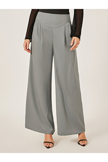 Styli Pleated Grey Wide Leg Pants