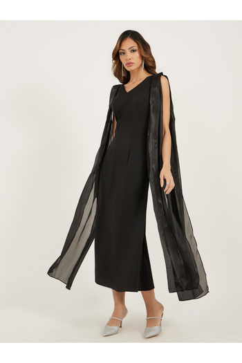 Causey By Styli Women Solid V Neck Sleeveless A-Line Maxi Dress