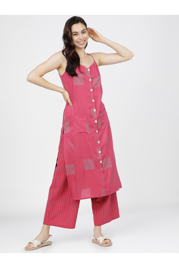 Vishudh By Styli Women Pink Printed Kurta with Palazzos