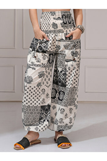 Vishudh By Styli All-Over Printed Smocked Waistband Cuffed Pants