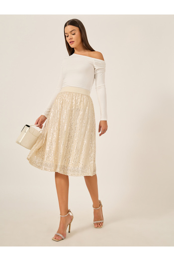 Styli Sequin Embellished A-Line Midi Skirt