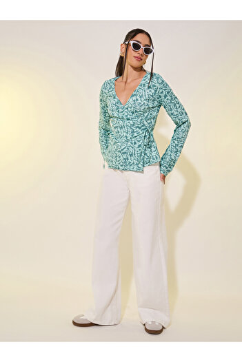 Take Two By Styli Green Floral Printed Wrap Top