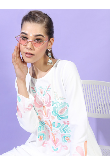 Vishudh By Styli White Embroidered High-Low Kurta with Dhoti Pants