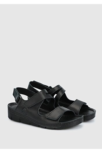 Eclipse Leather Women's Black Flat Sandals