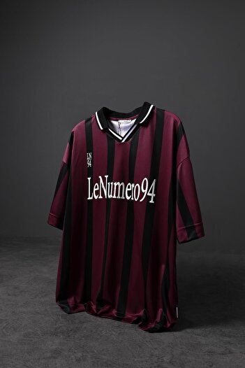 Slatra Men's Red-Black Striped Ln94 Printed Oversize Jersey Fabric Tshirt