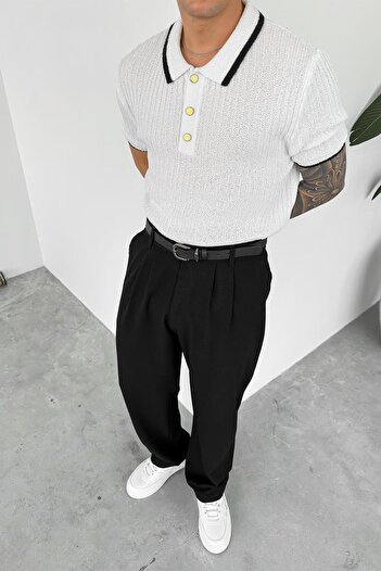 HAFKAGİYİM Λευκό μπλουζάκι με γιακά Polo Oversize Old Money