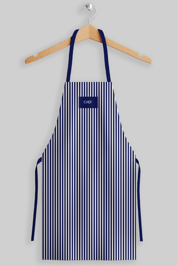 AYSHOME Ays Home Large Size Navy Blue Pinstriped Fabric Apron
