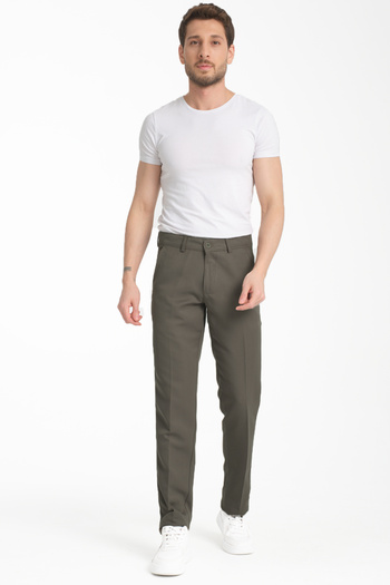 Varetta Men's Camouflage Green Cotton Pocketed Summer Straight Linen Pants