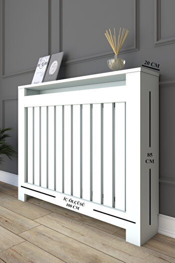 CAN Kalorifer Petek Kapama 100 Cm (İÇ ÖLÇÜSÜ) Lambiri Desenli Mdf Mat Beyaz