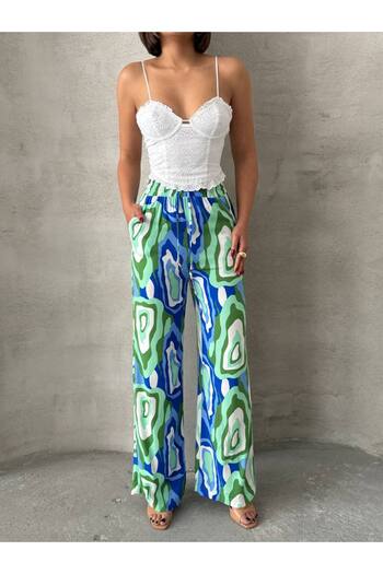 İLKCET MODA Patterned Wide Leg Viscose Women's Trousers