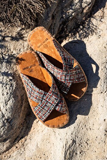 by selvi Lukka Shoes Zeta Red Striped Cross Linen Men's Slippers