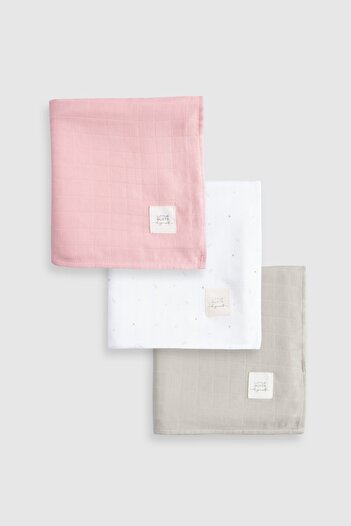 Little Gusto Organik Pamuk Tek Katlı Müslin Pembe 3'lü Swaddle Seti 100x100 Cm