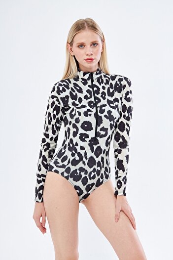 Paragon Long Sleeve Leopard Print Zippered Women's Swimmer Surfing Swimsuit