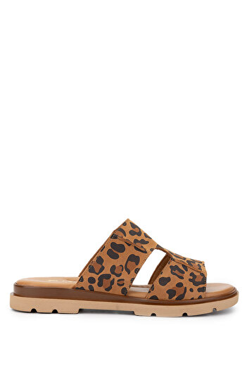 Tamer Tanca Women's Genuine Leather Leopard Suede Flat Slippers