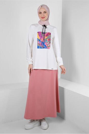 Alvina 43691 Model Printed and Rubber Waist Skirt Tracksuit Set