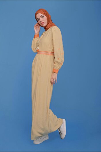 Alvina Round Neck Sleeves Embroidered Dress 41697