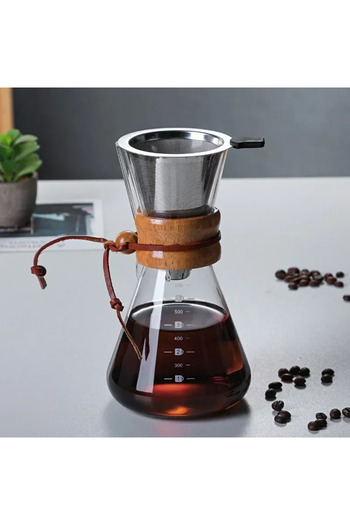 Choice 600ml Filter Hand Glass Coffee Kettle with Stainless Steel Filter Drip Brewing Hot Brewer Coffee Pot