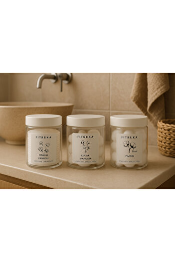 Ftrk Store Plastic Clear Jar Bathroom Organizer with Ear Cotton, Makeup Cotton and Cotton Labels
