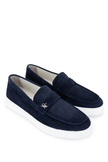 Tamer Tanca Men's Genuine Leather Navy Blue Suede Loafers